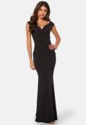 Goddiva Bardot Pleat Maxi Dress Black L (UK14)