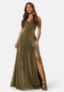 Goddiva Glitter Wrap Maxi Dress Gold M (UK12)