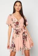 Goddiva Floral Flutter Skater Dress Peach S (UK10)