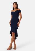 John Zack Off Shoulder Frill High Low Dress Navy XL (UK16)