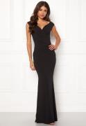 Goddiva Bardot Pleat Maxi Dress Black S (UK10)