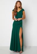 Goddiva Bardot Pleat Maxi Split Dress Emerald XL (UK16)