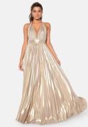 Goddiva Deep V Neck Metallic Dress Gold S (UK10)