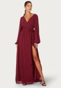 Goddiva Long Sleeve Chiffon Dress Berry S (UK10)