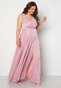 Goddiva Curve Glitter Wrap Front Maxi Dress With Split Pink 48 (UK20)