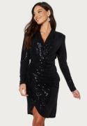 John Zack Sequin Long Sleeve Rouch Mini Dress Black XL (UK16)