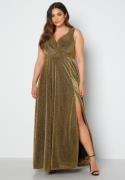 Goddiva Curve Glitter Wrap Front Maxi Dress With Split Gold 48 (UK20)