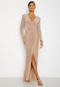 Goddiva Long Sleeve Glitter Maxi Dress Nude XS (UK8)
