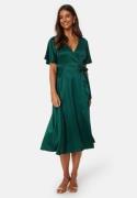 Bubbleroom Occasion Butterfly Sleeve Wrap Satin Dress Dark green 34