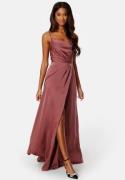 Bubbleroom Occasion Waterfall High Slit Satin Gown Dark old rose 46