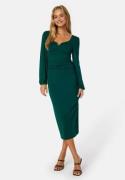 BUBBLEROOM Square V-neck Puff Sleeve Midi Dress Dark green XL