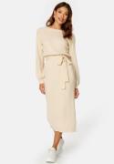 BUBBLEROOM Round Neck Rib Knitted Midi Dress  Light beige XL