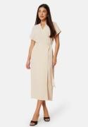 BUBBLEROOM V-neck Short Sleeve Wrap Dress Light beige L