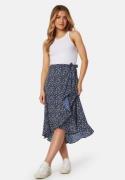 BUBBLEROOM Flounce Midi Wrap Skirt Dark blue/Patterned S