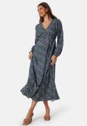 BUBBLEROOM Viscose V-neck Maxi Dress Dark blue/Patterned 40