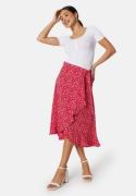 BUBBLEROOM Flounce Midi Wrap Skirt Red/Patterned XL