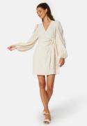 BUBBLEROOM Balloon Sleeve Structured Wrap Dress Cream M