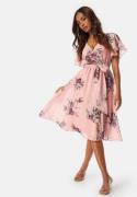 Goddiva Flutter Floral Midi Dress Peach S (UK10)