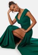 Goddiva Bardot Pleat Maxi Split Dress Dark green XS (UK8)