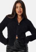 BUBBLEROOM Rib Knitted Zip Cardigan Black L