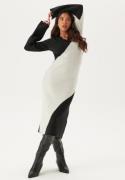 BUBBLEROOM V-neck Knitted Midi Dress Black/Offwhite L