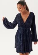 Bubbleroom Occasion Sequin Balloon Sleeve Dress Dark blue XS