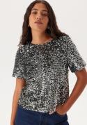 Pieces Pcserena Sequin Ss O-neck Top Black Detail:silver Detail S