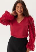 Happy Holly 3D Floral Sleeve V-neck Top Red 44/46