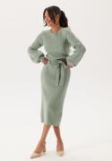 BUBBLEROOM Round Neck Rib Knitted Midi Dress  Dusty green XS