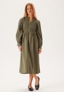 BUBBLEROOM V-neck Cotton Smock Dress Khaki green S