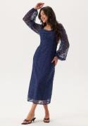 Bubbleroom Occasion Ruched L/S Midi Dress  Navy 46