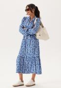 Happy Holly Viscose Long Sleeve Dress Blue/Beige 32/34