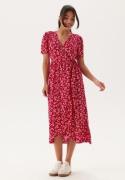 Happy Holly Evie Puff Sleeve Midi Wrap Dress Red/Patterned 32/34