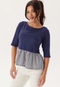 Happy Holly Fabric Mix Top Navy/Striped 44/46