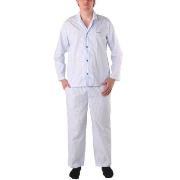 BOSS Cotton Stripe Long Pyjama Blå/Vit bomull Large Herr