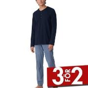 Schiesser Long Fine Interlock Collar Pyjamas Marin/Blå bomull 48 Herr