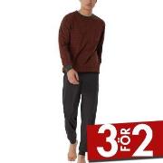 Schiesser Comfort Essentials Long Pyjamas Marin/Röd  bomull 50 Herr