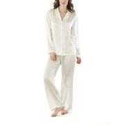 Damella Woven Silk Plain Pyjamas Set Elfenben silke X-Large Dam