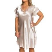 Lady Avenue Pure Silk Nightgown With Lace Champagne silke X-Small Dam