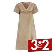Damella Woven Silk Plain Nightdress Nougat silke Medium Dam