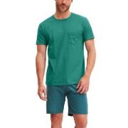 Calida Relax Imprint O Neck Short Pyjama Grön bomull XX-Large Herr