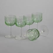 Vintage - Likörglas med grön kupa och gravyr 5 st