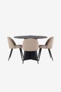 Venture Home - Matgrupp Bootcut med 4st matstolar Velvet - Svart - Mat...