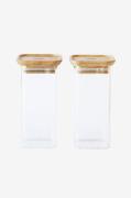Pebbly - Set med 2 fyrkantiga glaslådor S med bambulock - 320 ml - Tra...