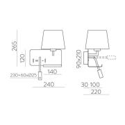 ACB ILUMINACIÓN Håll vägglampa, höger, vit/svart, läslampa, USB-port