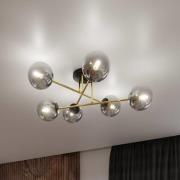 Euluna Taklampa Glassy, 6 lampor, svart/guld/grafit
