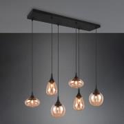 Trio Lighting Lumina taklampa, 6-lampig, svart/amber, glas