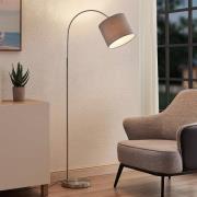Lindby golvlampa Keriba, nickel/taupe, tyg, 150cm, E27