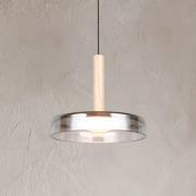 Trio Lighting LED-hänglampa Celeste, krom/trä, Ø 22 cm, glas, dimbar