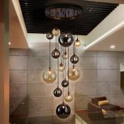 Schuller Valencia Dark taklampa, järn, glas, bärnsten, rök, Ø 60 cm